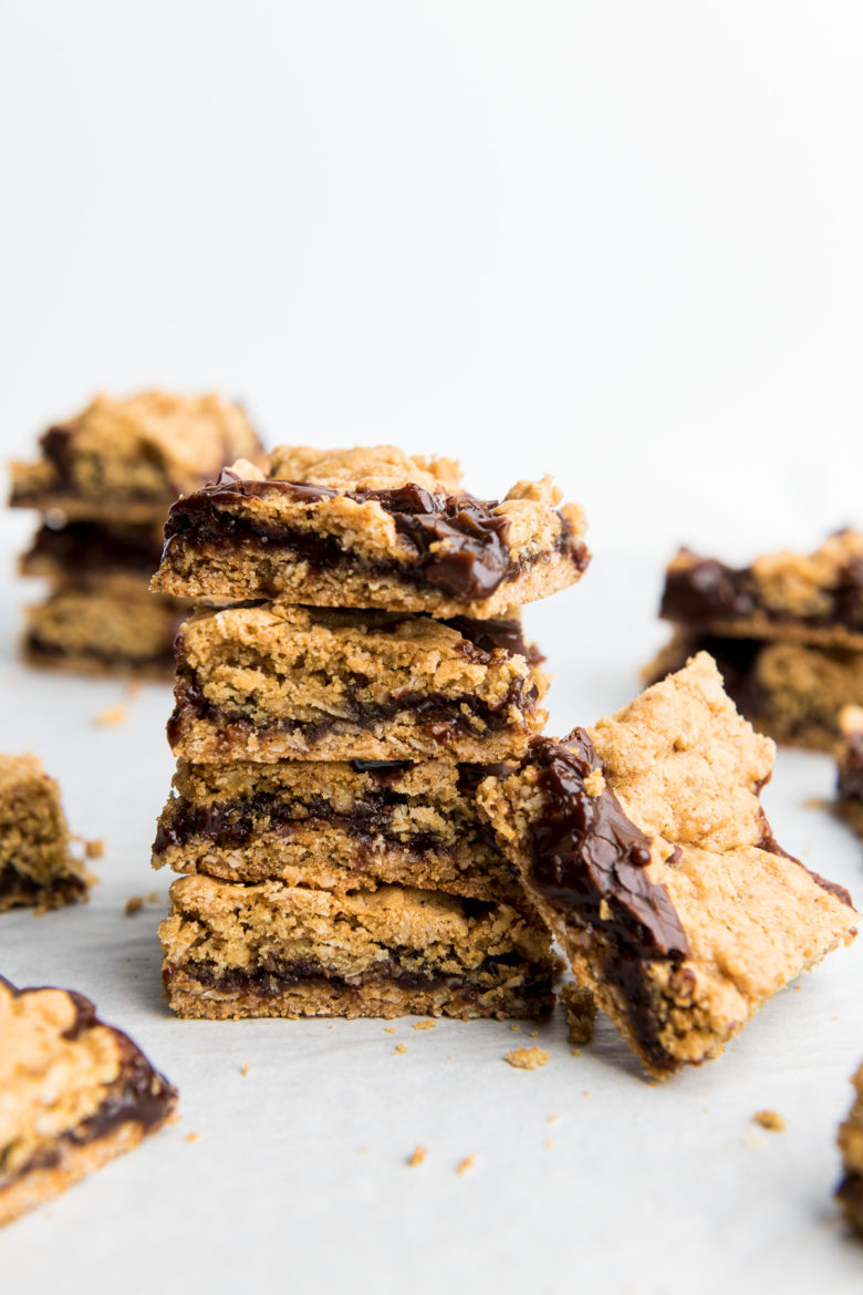 Stack of Vegan and Gluten Free Fudge Oatmeal Bars