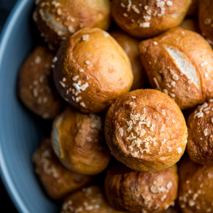 Vegan soft pretzel bites with kosher salt