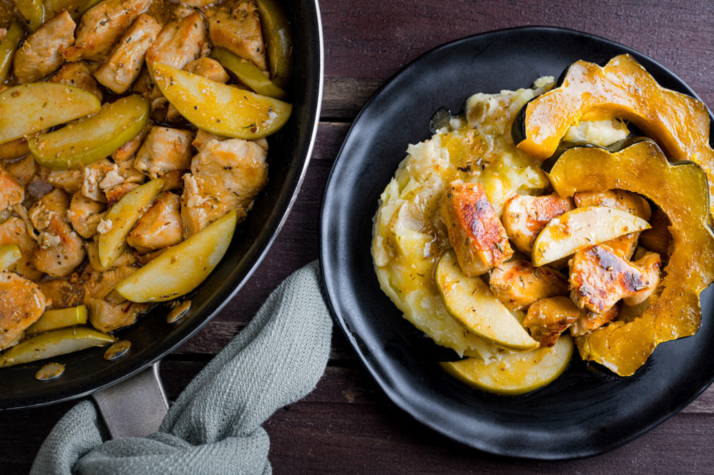 Apple Cider Chicken with Mashed Potatoes and Squash