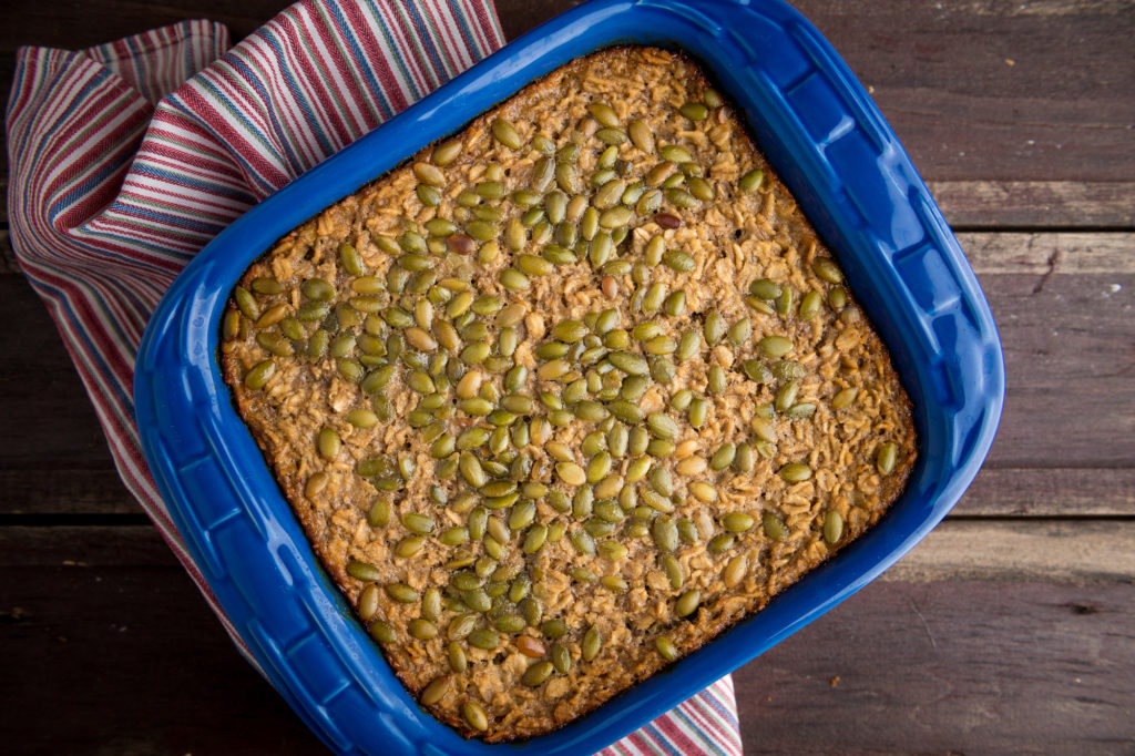 Pan of Gluten Free Banana Bread Baked Oatmeal