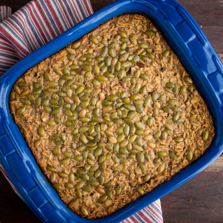 Pan of Gluten Free Banana Bread Baked Oatmeal